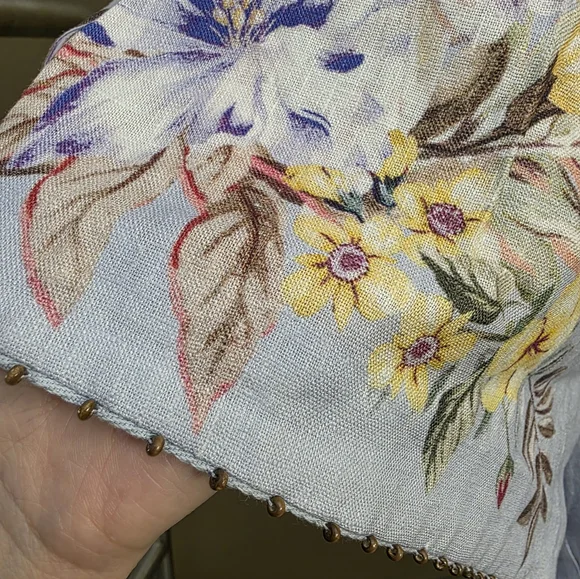 Zimmermann Pale Blue Hand-Painted Floral High-Waist Shorts - Picture 2 of 6